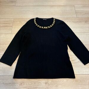 J. McLaughlin Black Modal Cotton Crew Neck Gold Chain Knit Sweater Size S